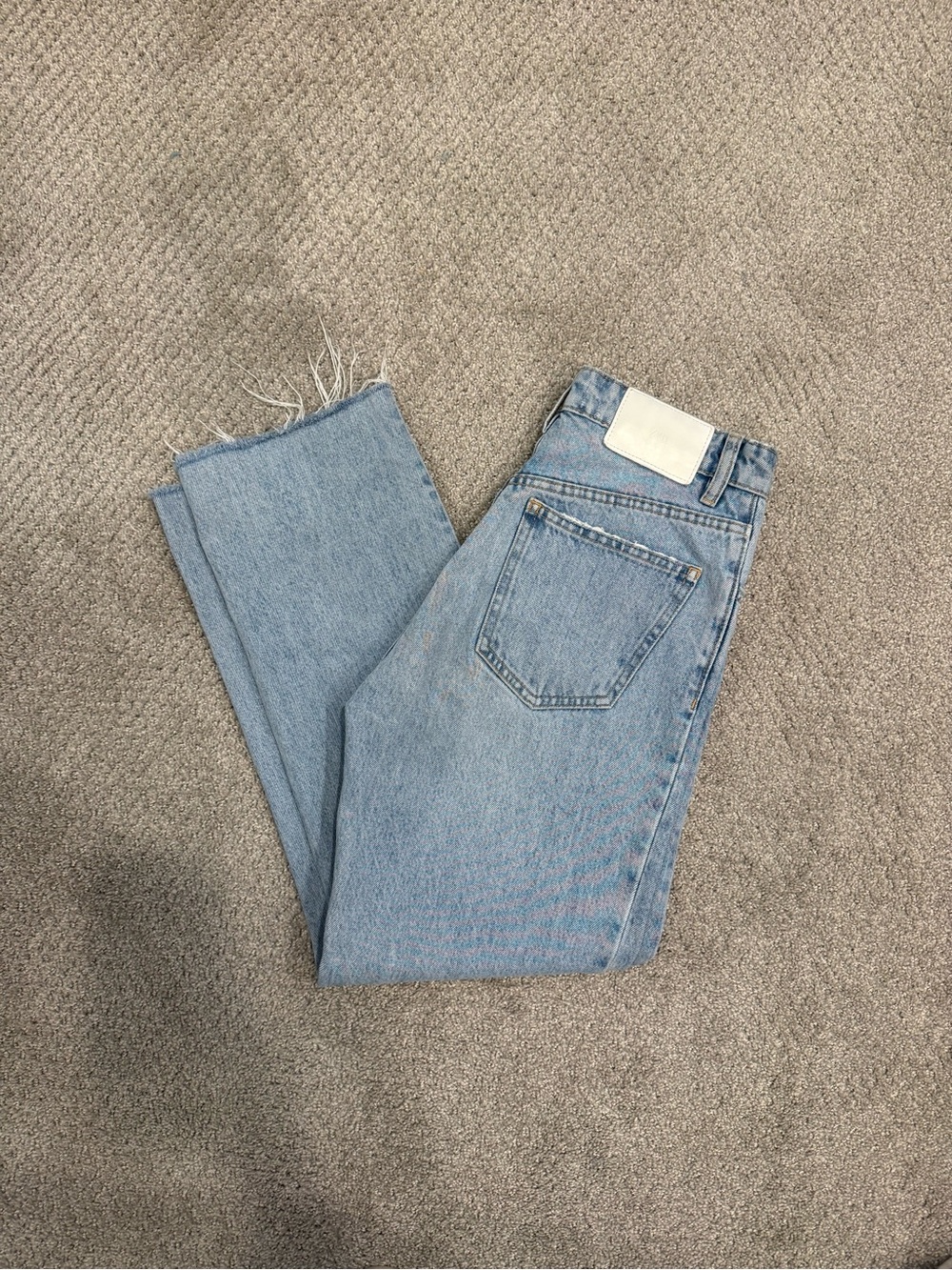 Zara Light Blue High-Rise Straight Jeans with Raw Hem